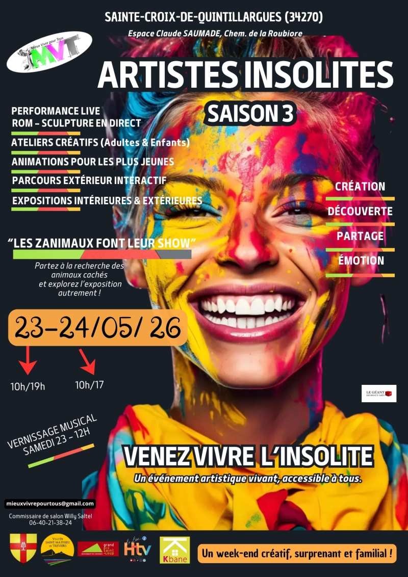 Artistes Insolites à Sainte-Croix-de-Quintillargues : exposition artistique les 23 et 24 mai 2026